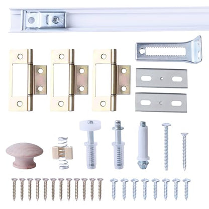 36 Inch Bi-fold Door Hardware with Track, Bifold Closet Door Hardware Repair Tool Kit, Included Steel Track, Top and Bottom Pivot, Top Guide Wheels, Spring, Metal Pivot Pin