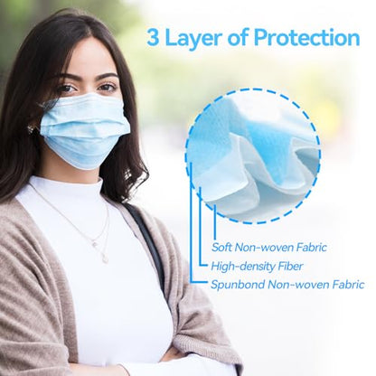 Jointown Disposable Face Mask - 3 Ply Protection Face Masks, 50 Pack Blue - color: Blue