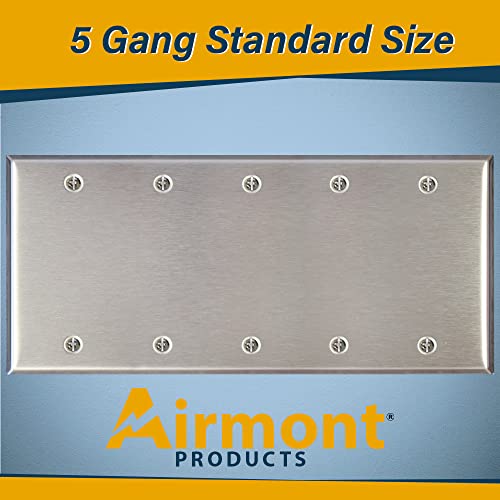 Stainless Steel Blank Wall Plate, 5 Gang Standard Size 4.50'' x 10'' Corrosion and Heat Resistant, Unbreakable Metal, Silver, Cover Unused Electrical Sockets or Switch Holes - size: 5 Gang