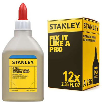 Stanley Multi Bond Polyurethane Adhesive Glue 12 x 2.36 fl oz - Fast Curing for Woodworking, Plastic, Wood, Metal Crafts and Hobby, Clear, 2.36 fl.oz. -12 Pack - size: 12 Pack
