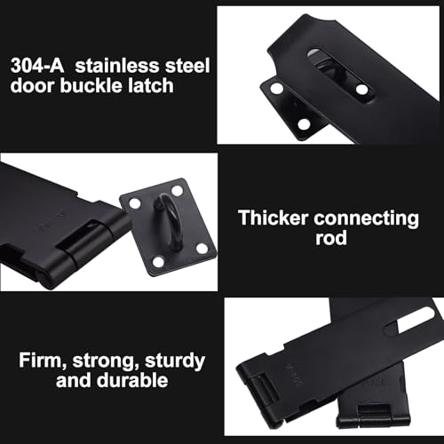 2Pcs Door Locks Hasp Latch,5 Inch 304 Stainless Steel Safety Packlock Clasp Hasp Lock Latch,Hinge Lock Padlock with Screws for Gates,Doors,Cabinets, Closets and More(Black) - style: Black-5INCH