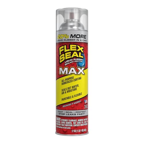 Flex Seal MAX, 17 oz, 1-Pack, Clear, Stop Leaks Instantly, Waterproof Rubber Spray On Sealant Coating, Perfect for Gutters, Wood, RV, Campers, Roof Repair, Skylights, Windows, and More - color: Clear, size: 17 oz (Pack of 1)