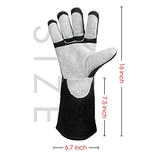 YESWELDER 16 Inches,932℉,Leather Forge MIG Welding Gloves, with Kevlar Stitching Heat/Fire Resistant, Palm Reinforcements, Black-Gray - size: Small (Pack of 1) one pair, style: Reinforced Palms and Fingers Black White