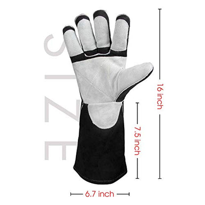 YESWELDER 16 Inches,932℉,Leather Forge MIG Welding Gloves, with Kevlar Stitching Heat/Fire Resistant, Palm Reinforcements, Black-Gray - size: Small (Pack of 1) one pair, style: Reinforced Palms and Fingers Black White