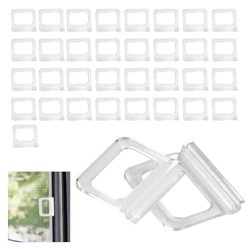 35 Pcs Universal Fit Window Screen Pull Tabs Replacement Lift Handles & Clips – Frosted Clear Plastic Kit for Spline Channel Frame
