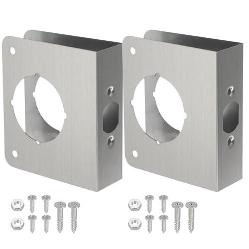 PATIKIL Door Reinforcement Plate, 2 Set Doors Reinforce Repair for 1-3/8" Thick Door 4-1/2" Size Door Knob Lock Latch Deadbolt Cover Plate Home Security, Silver - color: Silver, size: 1-3/8"; 4-1/2"
