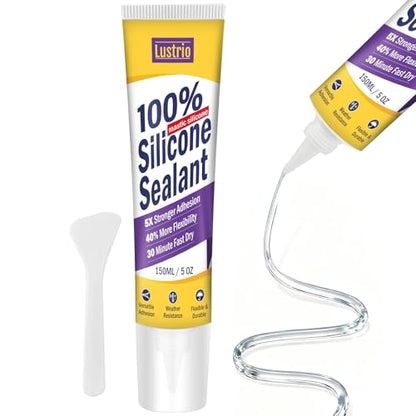 High-Strength Silicone Sealant & Adhesive - 100% Waterproof, Flexible Caulk for Kitchen, Bathroom, Shower, Window, Auto - Creates Durable, Shrink & Crack Resistant Seal 5 Oz. Tube. (Clear) - color: clear