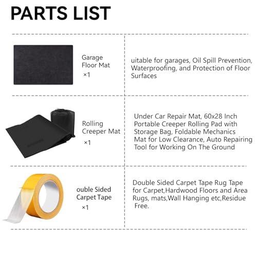 Garage Floor Protection Mat (7'5" x 18') uitable for garages, Oil Spill Prevention, Waterproofing, and Protection of Floor Surfaces(Includes Double Sided Tape Rolling Creeper Mat) - size: 7'6" x 17'1"