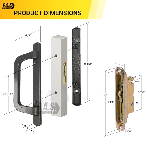 8.5" PGT Sliding Patio Glass Door Complete Handle Kit Set Replacement | Mortise Lock, Keepers, Screws, Latch Lever - 3-15/16" Hole Spacing - Fix and Repair Door Hardware - Bronze - color: Bronze