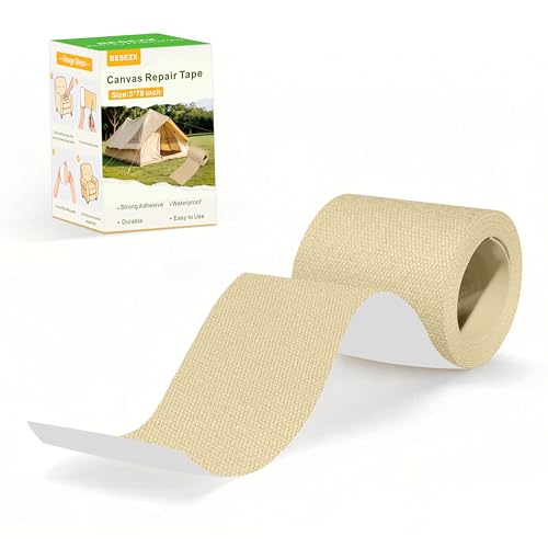 Besezx Canvas Repair Tape,Outdoor Gear Patch, 3x79 Inches,Waterproof Self-Adhesive Fabric Repair Tape for Repairing Boat Covers,Sun Shades,Sofas,Tents,Lounge Chairs,Awnings (Khaki) - color: Khaki, size: 3*79 inch