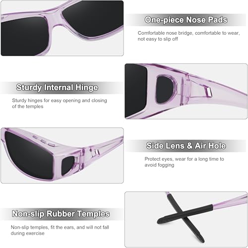 MEETSUN Fit Over Glasses Sunglasses for Men Women,Wrap Around Sunglasses Polarized UV400 Protection - color: (Z1)-clear Purple-gray Lens