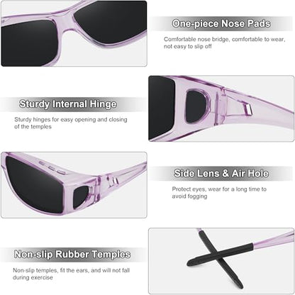 MEETSUN Fit Over Glasses Sunglasses for Men Women,Wrap Around Sunglasses Polarized UV400 Protection - color: (Z1)-clear Purple-gray Lens