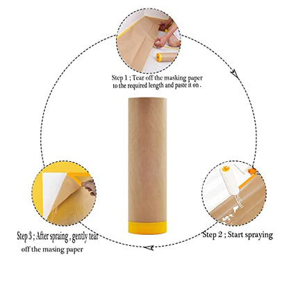 Pre-Taped Paint Masking Paper and Masking Tape Sets,2 Rolls 22inch-50feet Painters Paper and 1 Roll Painters Tape, Automotive Paint Paper, Tape and Drape Waterproof for Painting Protection Covering