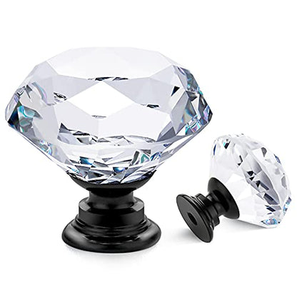 Ravinte 5 Pack Crystal Drawer Knobs - Glass Cabinet Knobs, Diamond Shaped, 30 mm with Black Base - color: Black