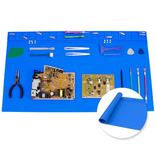 Extra Large Silicone Soldering Mat, 27.6''x15.7'' Oversized 932°F Heat Resistant Workbench Mat, Large Repair Mat for Electronics Phone Laptop Repair, BGA Soldering Gun Iron (Blue） - color: Blue