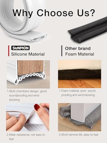 SUNMON Silicone Door Draft Stopper, 39in Upgraded Door Slide-On Under Door Seal Blocker, Under Door Sweep Weather Stripping（3.25FT White） - size: 3.25FT-W