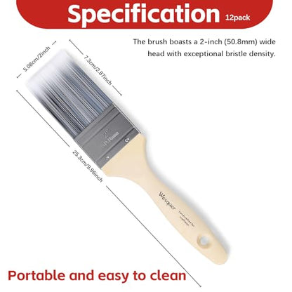 Wesquer 2 Inch Professional Paint Brushes 12-Pack, Premium Synthetic Bristles for Smooth Finish, Easy to Clean & Reusable for Wall, Cabinet, Interior & Exterior Painting - size: 2 inch (12 pack)