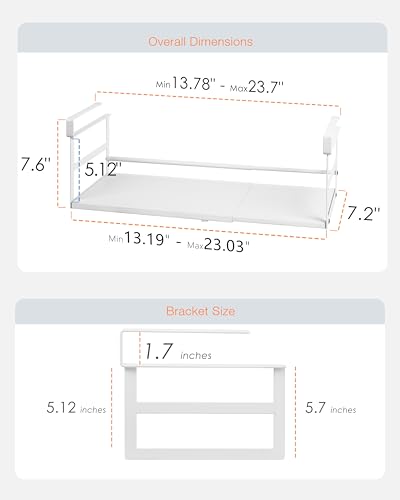 Under Shelf Storage Basket, 2 Pack Heavy-Duty Hanging Baskets Under Cabinet Shelf Organizer, Expandable Add-on Space Saver Kitchen, Pantry, Laundry Room, Slide-in White Shallow Depth & Wider Size - size: 13.19-23.03" W × 7.2" D × 7.6" H