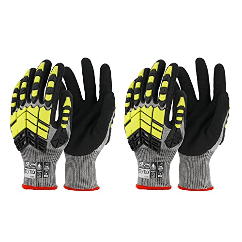 2 Pairs Safety Work Gloves,Impact Gloves for Men Women,Cut Resistant Non-Slip Heavy Duty Gloves with Nitrile Grip,Touch Screen Glove with Impact Protection for Mechanic Construction, XX-Large - color: Yellow, size: Xx-large (Pack of 2)
