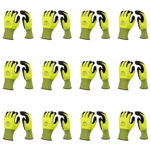 Malta Dynamics Safety Work Protective Gloves – Mens Work Gloves with ANSI Cut Level A5 Protection, Touchscreen Compatible, OSHA and ANSI Compliant (Medium, 12 Pair)