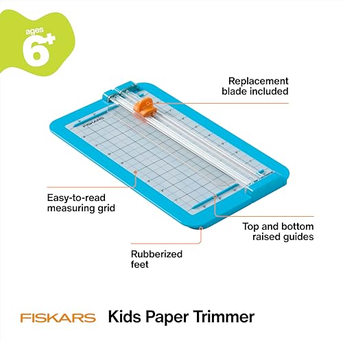 Fiskars Kids Junior Paper Trimmer – Turquoise Safe and Easy Paper Cutter for Crafting and School Projects 7 x 11.5 Inches - style: Jr Paper Trimmer
