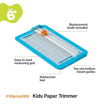 Fiskars Kids Junior Paper Trimmer – Turquoise Safe and Easy Paper Cutter for Crafting and School Projects 7 x 11.5 Inches - style: Jr Paper Trimmer