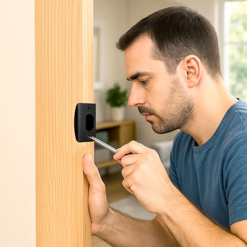 4 PCS Door Strike Plate, 2.16 X 1.77 Inch Door Latch Plate Stainless Steel Deadbolt Covers Black Right Angel Doors Plates with 8 PCS 0.78" Screws for Interior Exterior Doors