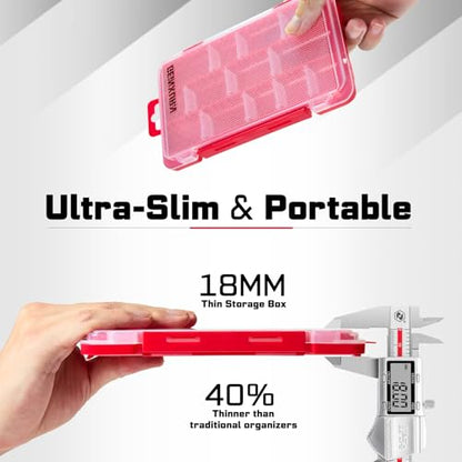 Geinxurn Small Flat Storage Parts Organizer, 4Pcs Red Portable Transparent Plastic Small Parts Tools Box with Removable Dividers, Screwdriver Bit Cases Storage(4 Pieces) - style: Flat-4pcs