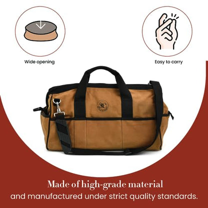 Style n Craft Mason's Tool Bag, Canvas Tool Storage Bag with Full-Grain Leather Bottom - style: 25 Pkt 20" Wide Mouth Tool Bag - Waterproof Canvas