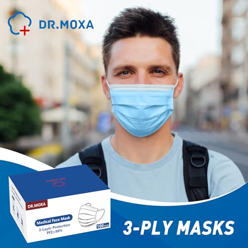 DR.MOXA 1000 Pack Disposable Medical Face Masks Breathable(10 Boxes, 100pcs/Box) 3 Ply Masks for Protection Blue - style: 1000 Pcs