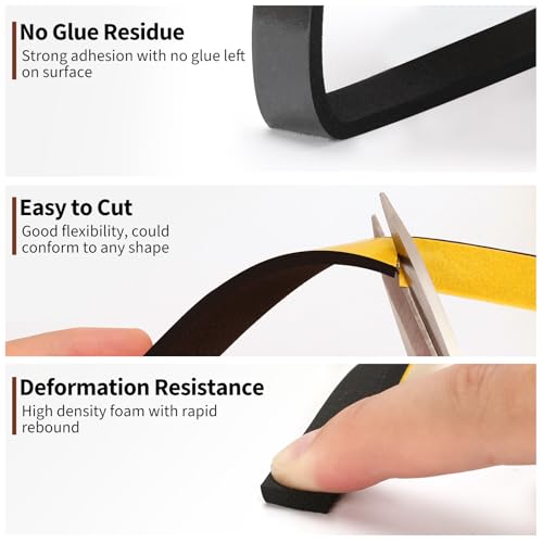 Yotache Weather Stripping Door Seal Strip 1/2x1/4 inch, Adhesive Foam Insulation Tape for Door Frames, Windows, 16.5 Ft - size: 1/2"x1/4"x16.5 Ft