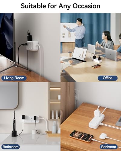 2 Prong Power Strip - 2 Prong to 3 Prong Outlet Adapter, 2 Prong Extension Cord with USB C, Surge Protector 1875W with 6 Outlets 3 USB, Three Prong Adapter 5ft, Wall Mount, Non Grounded, Old House - size: 5 FT-Two Prong