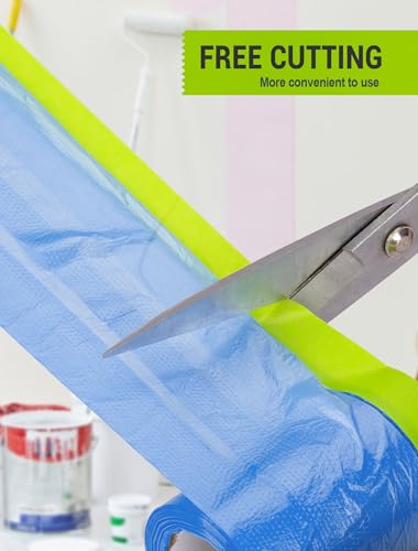 SARDVISA Pre-Taped Masking Film for Painting, 59/43/ 22 in * 66 FT, 3-Rolls Painters Plastic Sheeting with Widened Paint Tape and Drape for Covering Walls, Windows, Cars & Furniture Protection