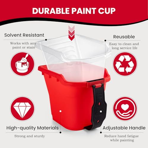 Mister Rui Paint Brushes, Paint Cup with Paint Bucket Liners, 2 Inch Paint Brush, Professional Paint Brush Set for Smooth Finish, Wall, Furniture, Trim - size: 1PCS, 2" Short, Red Paint Cup