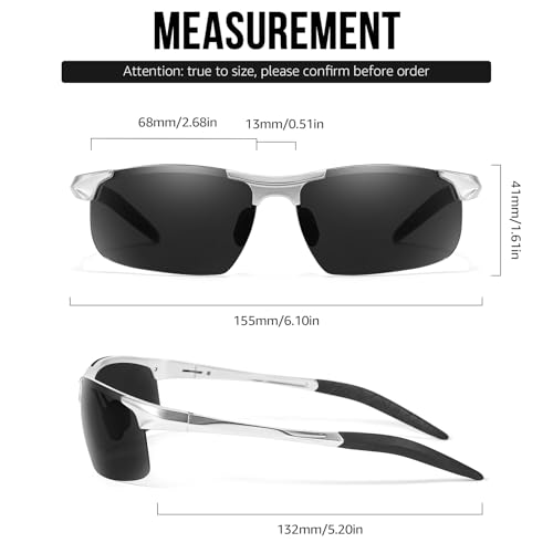 TJUTR Mens Photochromic Sunglasses Day & Night Driving Z87 Sun Glasses Polarized UV400 Protection Safety Glasses - color: C Silver Frame/Grey Polarized Lens