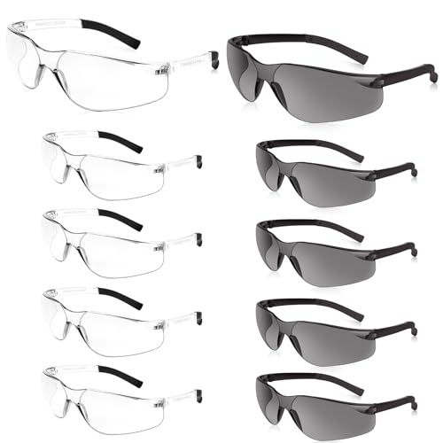 Salfboy Clear Safety Glasses Bulk of 10 ANSI Z87.1 Protective Eyewear Scratch-Resistant for Work, Lab, Construction - color: 10 Mix