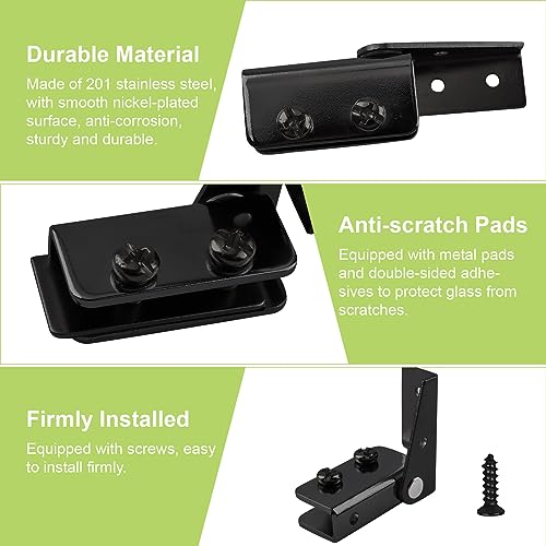 Black Stainless Steel Cabinet Glass Door Hinge, 4Pcs Side Mounted Pivot Hinges, Adjustable, Anti-Slip, 5-8kg Capacity - color: Black