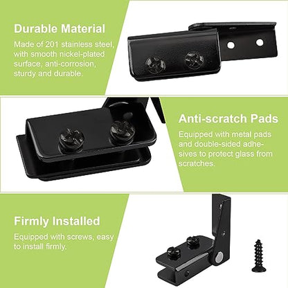 Black Stainless Steel Cabinet Glass Door Hinge, 4Pcs Side Mounted Pivot Hinges, Adjustable, Anti-Slip, 5-8kg Capacity - color: Black
