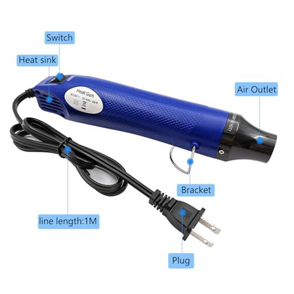 Mini Heat Gun, Portable Hot Air Gun Tool for DIY Crafts Heat Shrink Gun for Epoxy Resin, Embossing, Shrinking Wrapping Drying Paint Removing Stickers (Blue) - color: Blue