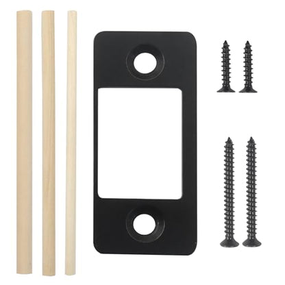 1 Pack Deadbolt Restorer Strike Plate - Heavy Duty Stainless Steel Lock Repair Kit with Wood Dowel Strips & 4 Screws, Fix Misalignment/Jamming for Home, Office, Apartment (Black) - color: Black