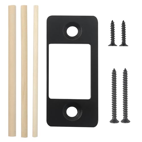 1 Pack Deadbolt Restorer Strike Plate - Heavy Duty Stainless Steel Lock Repair Kit with Wood Dowel Strips & 4 Screws, Fix Misalignment/Jamming for Home, Office, Apartment (Black) - color: Black