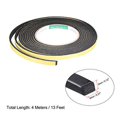 uxcell Sealing Foam Tape 8mm Wide 3mm Thick 4m/13ft Long, Self Adhesive Weather Strip for Window Door Insulation, Pack of 2 - size: 8mmx3mmx4m