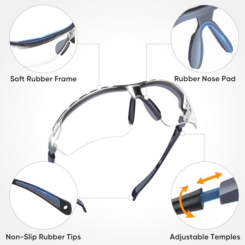 TICONN Anti-Fog Safety Glasses for Men and Women, ANSI Z87.1 Scratch Proof Eye Goggles with Adjustable Arms and UV Protection - style: 3 Pack/Clear