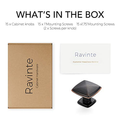 Ravinte 15 Pack Oil-Rubbed Bronze Kitchen Cabinet Square Knob Single Hole Cabinet Hardware for Dresser Drawer Cabinet Pulls Drawer Knobs Cabinet Knobs - color: Oil Rubbed Bronze