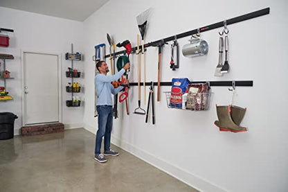 Rubbermaid 24-Piece FastTrack Garage Wall-Mounted Storage Kit, 6 Rails and 18 Hooks, Black, for Home/House/Tool/Sports/Equipment/Utility Purposes - size: 6 Rails, 18 Hooks