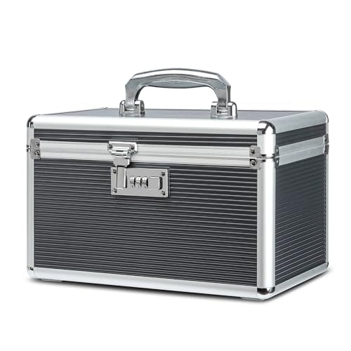 Combination Locking Medicine Box with Portable Storage Case, 12.2 x 7.2 x 7.6 Inch, Childproof Medication Lock Organizer, Lockbox for Secure Cash, Jewelry, ID Documents (Gray/Medium) - color: Gray, size: Medium