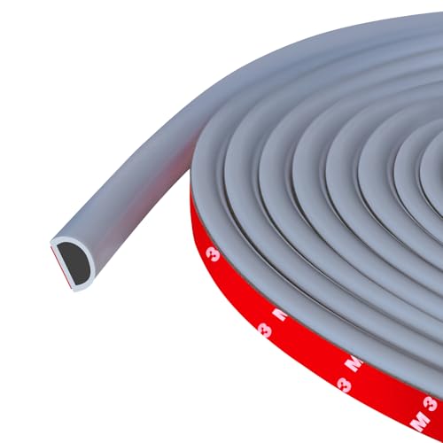 Weather Stripping Door Seal, Self Adhesive Silicone D Shaped Weather Strip, Door Seal Strip for Door Frame/Window Seal, 20Ft, Grey (3/8" W × 1/4" T) - color: Gray, size: S (3/8" W × 1/4" T)