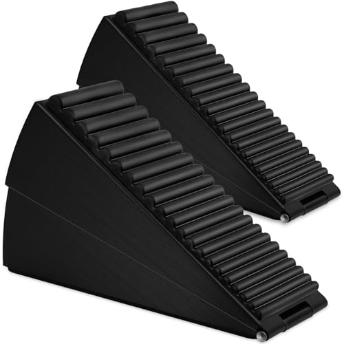 Actvty Heavy Duty Door Stopper, 2Pcs Wedge Door Stops, 3 Inch High Strongest Doorstop, Stainless Steel Spring Loaded Stopper Suits Any Heavy Doors - color: Black 2 Packs