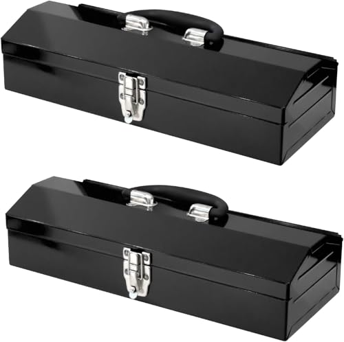 2PC Portable Tool Box, Metal Tool Box, 4 Non-Slip Foot Pads, Ideal for Trailer, Mechanic, DIY-ers, Car Toolbox, Workshops, Garages, Repair Shops,Black - size: 2P-16in-Black