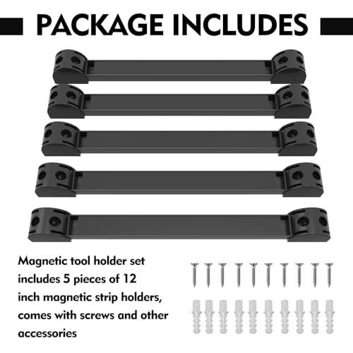 12" Magnetic Tool Holder, 5 Packs Storage Strips Tool Magnet Bar PVC Coated for Garage Organizer Mounted Hanging Strip,Heavy Duty of Magnetic Holder Easy to Install - style: 12IN-5 PACK